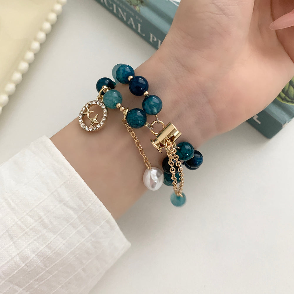 For Apple Watch Series 9 8 7 41mm / 6 5 4 SE (2023) SE (2022) SE 40mm / 3 2 1 38mm Watch Strap Agate Beads Wristband - Blue For Apple Watch Series 9 8 7 41mm / 6 5 4 SE (2023) SE (2022) SE 40mm / 3 2 1 38mm Watch Strap Agate Beads Wristband - Blue